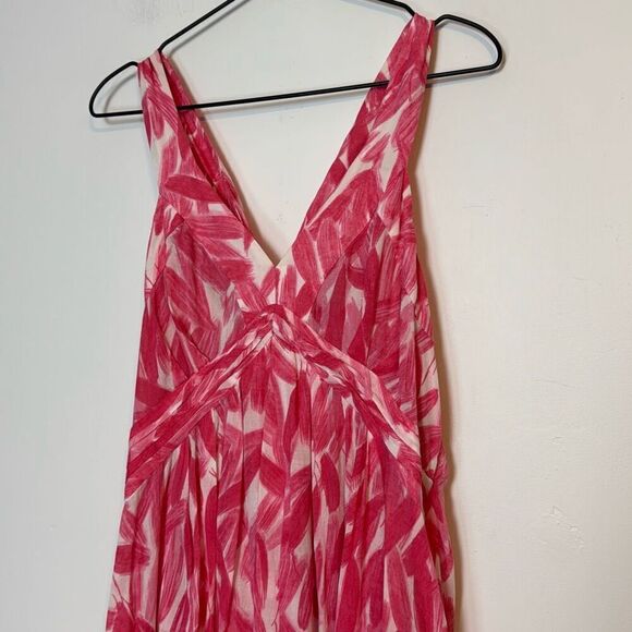 Anthropologie Postmark Hi Low Pink Feather Print Dress 14 - Picture 3 of 6